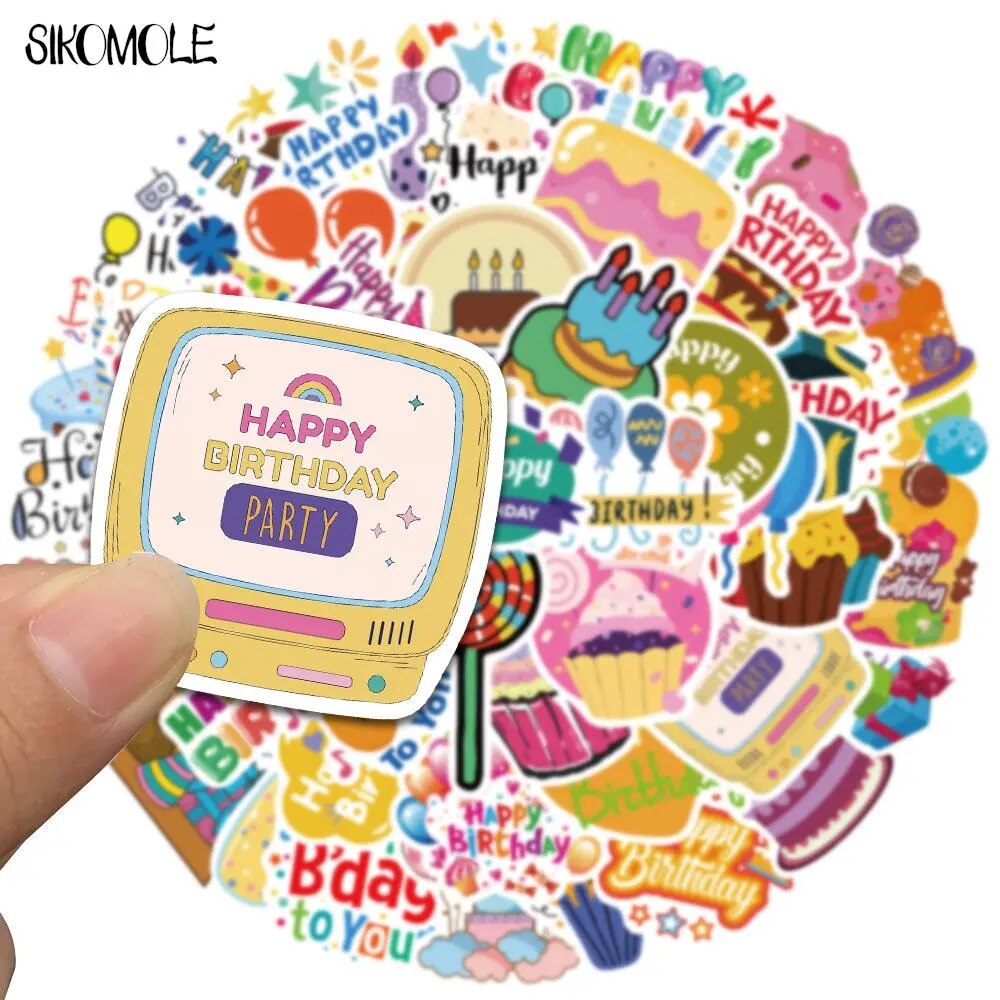 10/30/50pcs Cartoon Cute Happy birthday! Graffiti Stickers Kawaii Toy DIY Kids Notebook Luggage Motorcycle Laptop Decals Sticker