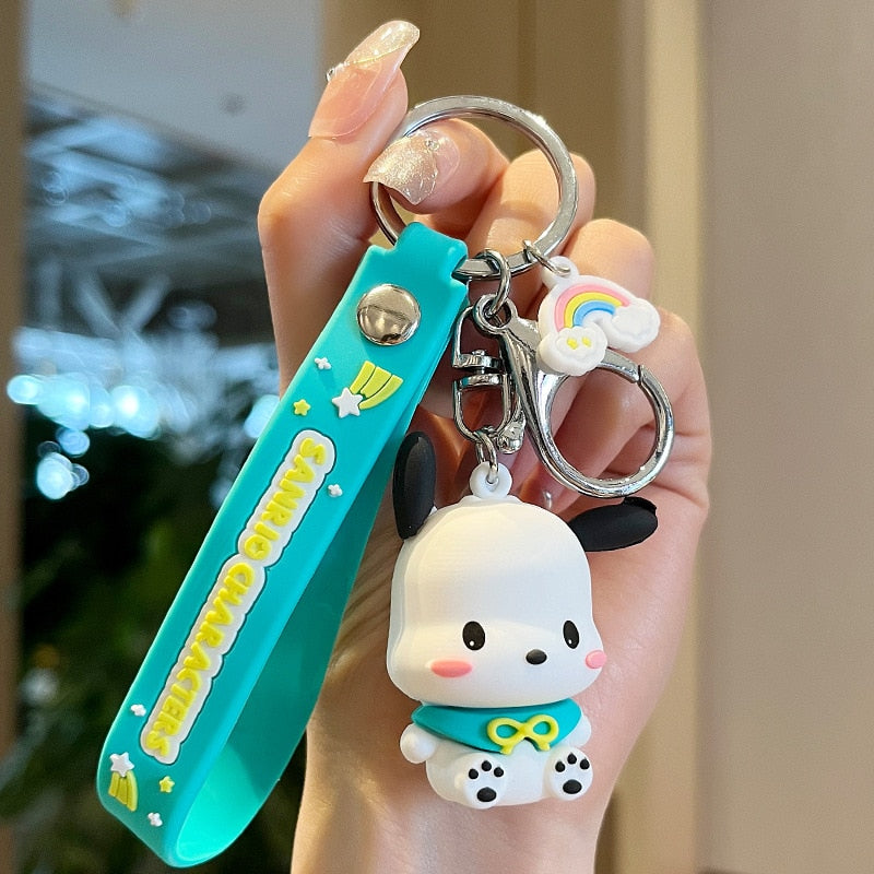 Fashion Kawaii Kuromi Melody Cinnamoroll Hello Kitty Pompompurin Keychain Sanrio Anime School Bag Charm Cartoon Key Ring Pendant