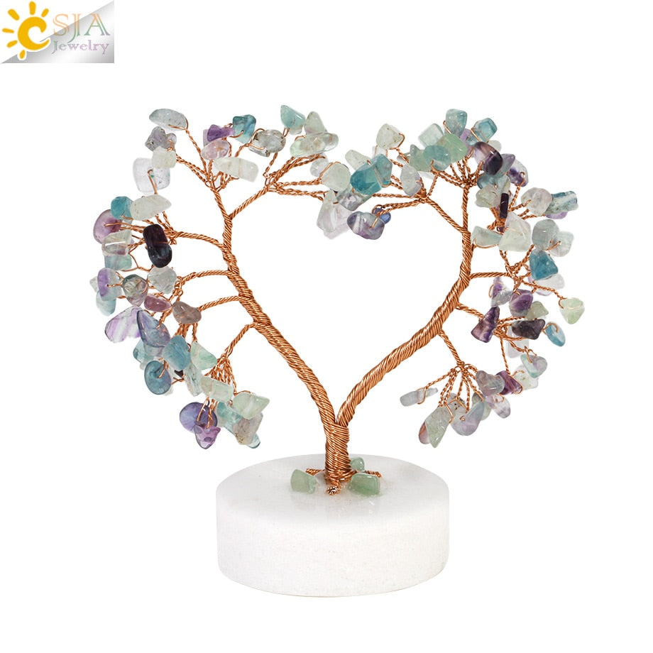 7 Chakras Natural Crystal Money Tree with Agate Slices Love Heart Lucky Tree for Life Fengshui Home Decor Wealth and Luck G831