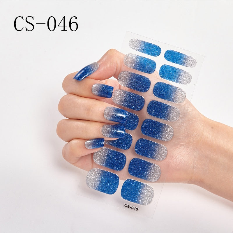 16pcs/sheet Glitter Gradient Color Nail Stickers Nail Wraps Full Cover Nail Polish Sticker DIY Self-Adhesive Nail Art Decoration