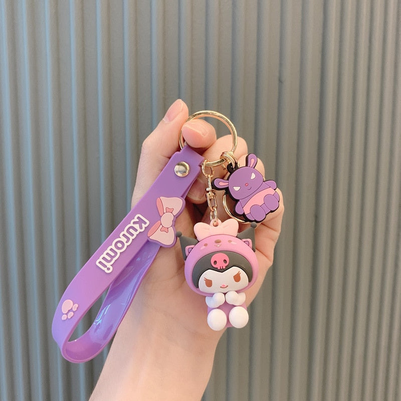 Fashion Kawaii Kuromi Melody Cinnamoroll Hello Kitty Pompompurin Keychain Sanrio Anime School Bag Charm Cartoon Key Ring Pendant