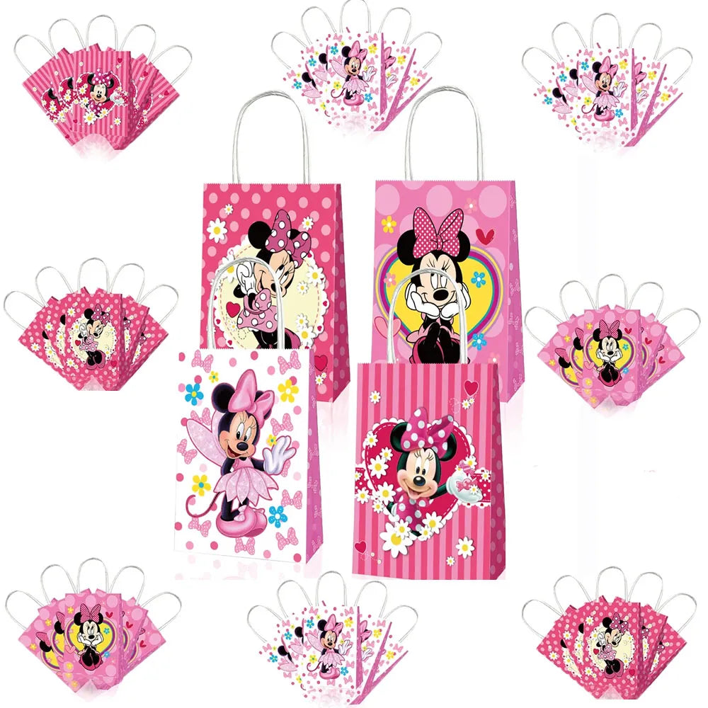 New Minnie Mouse Paper Candy Box Gift Bags Popcorn Boxes Kids Minnie Birthday Party Decoration Gift Bag Baby Shower Supplies