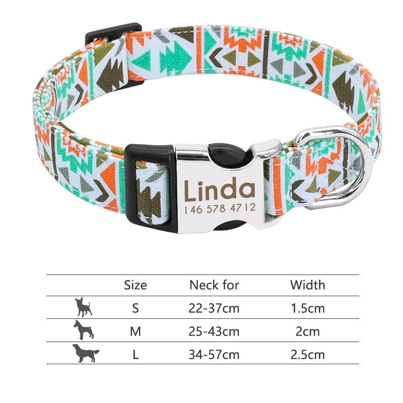 Customized Printed Pet Collar Nylon Dog Collar Personalized Free Engraved Puppy ID Name Collar for Small Medium Large Dogs Pug