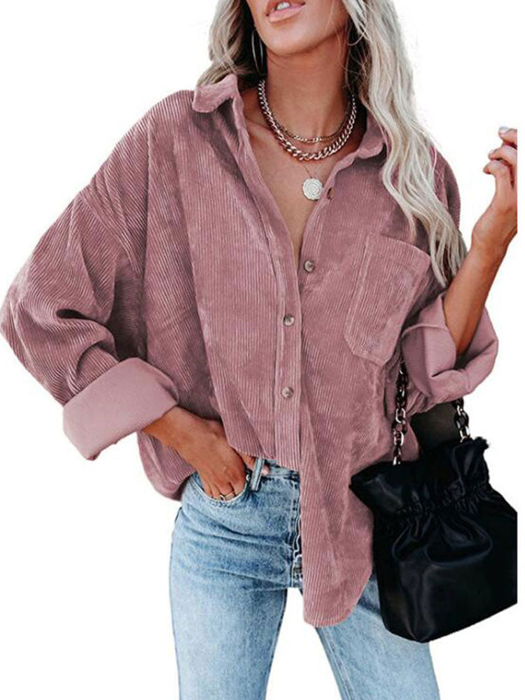 Corduroy Jacket Woman Long Shirt Jacket Women Button Coat Jackets Women Fashion Overshirt Loose Coat Female