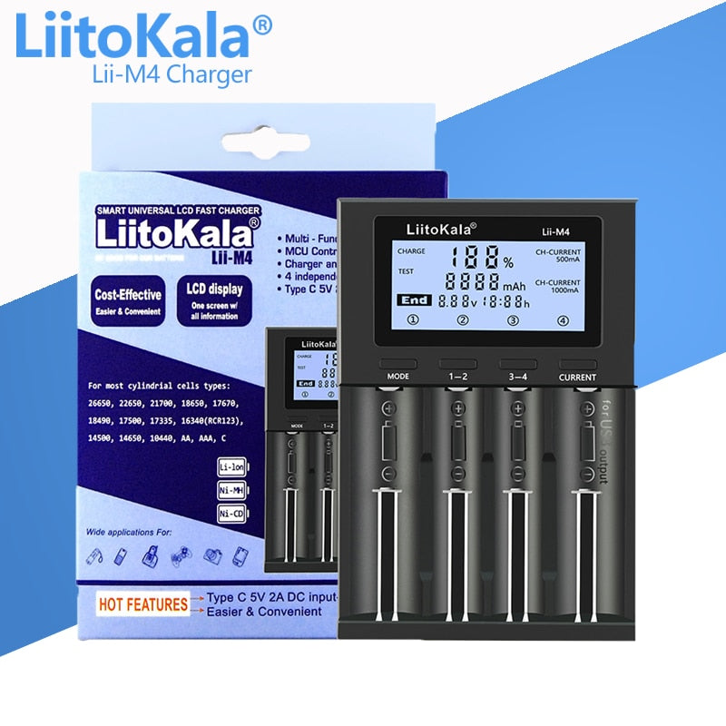 LiitoKala Battery Charger for 18650 26650 21700 AA AAA 3.7V lithium NiMH battery