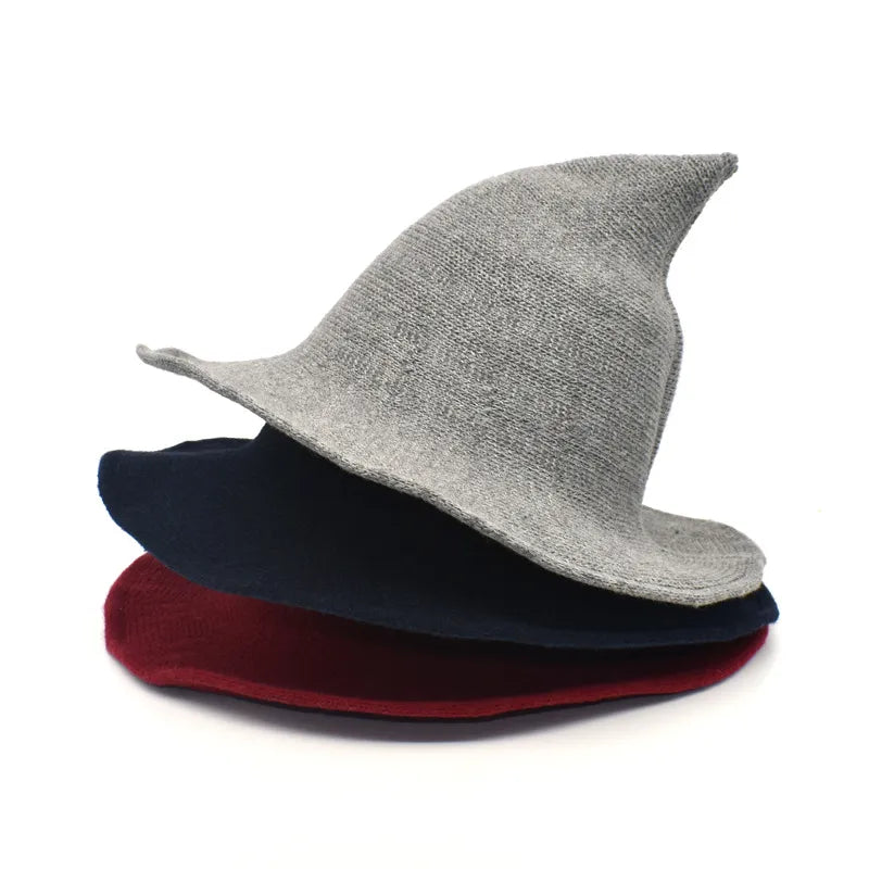 Wizard Hat Winter warm woolen Bucket Hat For Women 2023 Pointed Basin hat  Halloween Wool Wizard Knitte panama Fisherman Hat