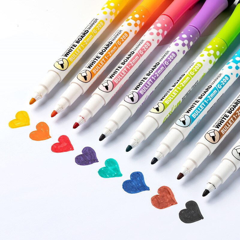 8 Colors Magnetic Dry Erase Markers Fine Tip Magnetic Erasable Whiteboard Pens for Kids Teachers Office School Student Classroom