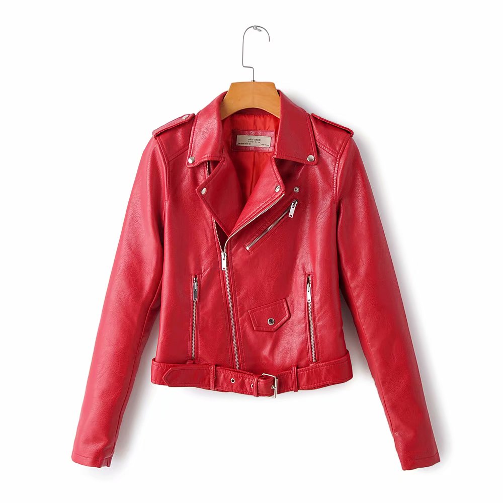 Motorcycle leather jacket women leather coat  slim PU jacket Leather