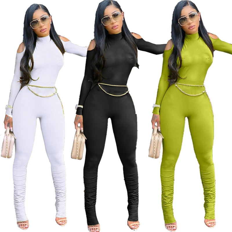 Bandage Bodycon Jumpsuit Long Sleeve Stacked One Piece Jumpsuit Women Fall Clothing