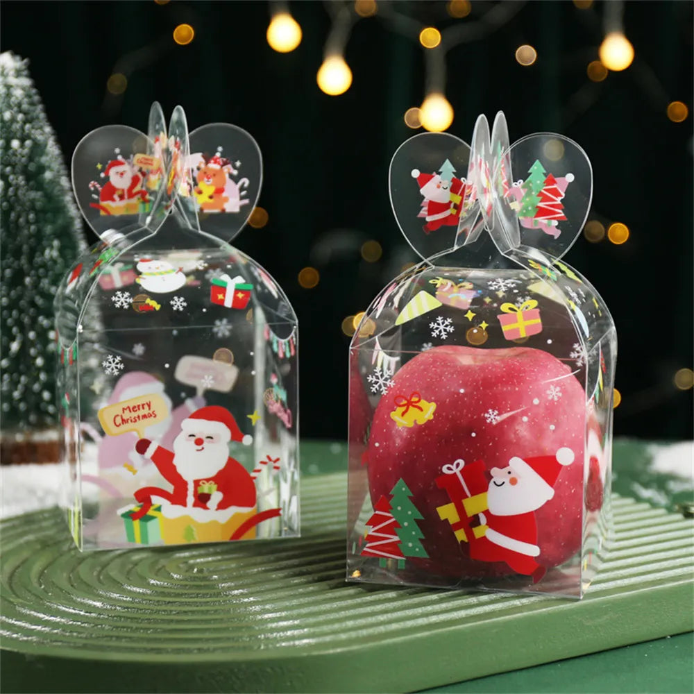 1Pc Transparent PVC Christmas Gift Box Santa Claus Christmas Apple Box Candy Bag 2024 New Year Party Kids Gift Packaging Decor