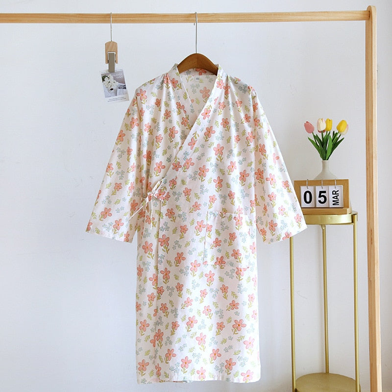 Japanese-style kimono pajamas summer new 100% cotton gauze pajamas nightgown ladies SPA yukata homewear long pajamas women