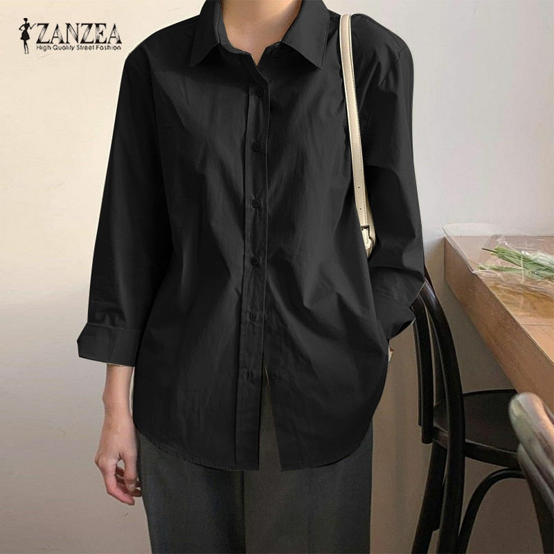 Stylish Solid Shirts Women's Asymmetrical Blouse Casual Lace Up Blusas Female Button Lapel Shirt Oversized Tunic