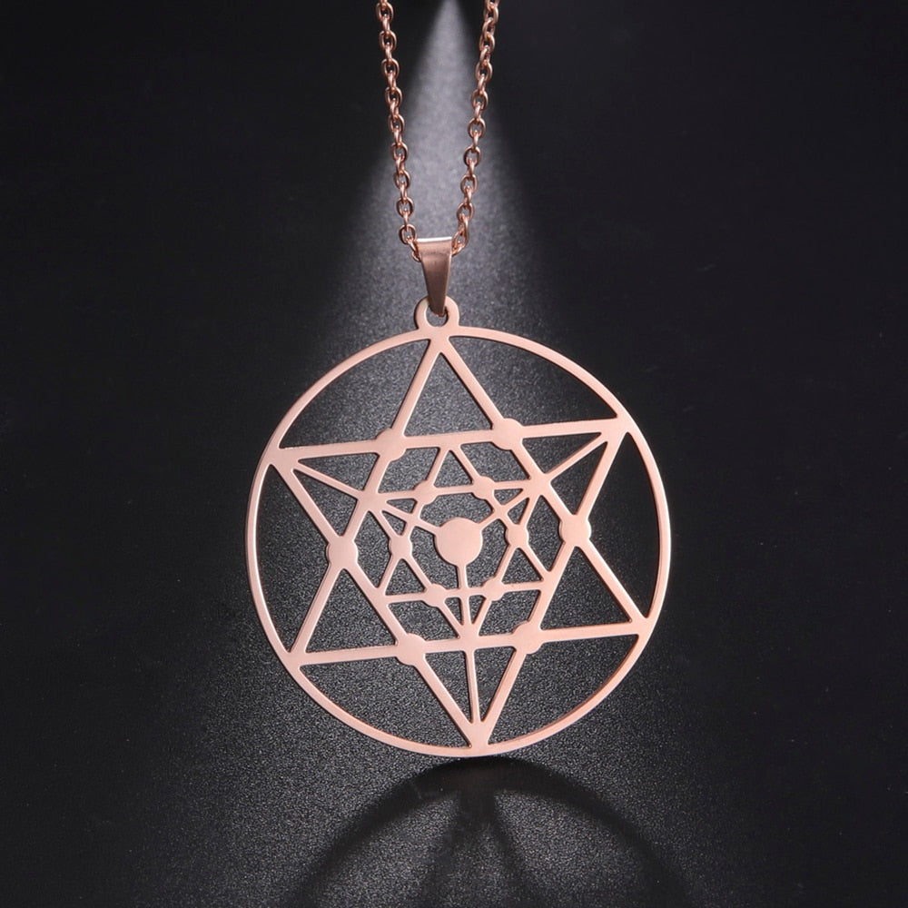 Gold Plated Flower of Life Pendant Necklace for Women Mandala Chakra Stainless Steel Charms Jewelry Sacred Geometry Amulet Gift