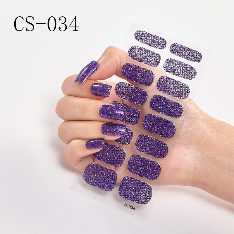 16pcs/sheet Glitter Gradient Color Nail Stickers Nail Wraps Full Cover Nail Polish Sticker DIY Self-Adhesive Nail Art Decoration