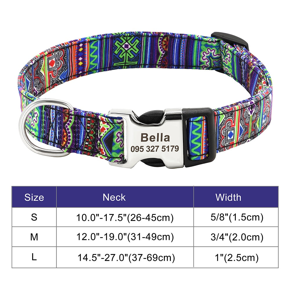 Customized Printed Pet Collar Nylon Dog Collar Personalized Free Engraved Puppy ID Name Collar for Small Medium Large Dogs Pug