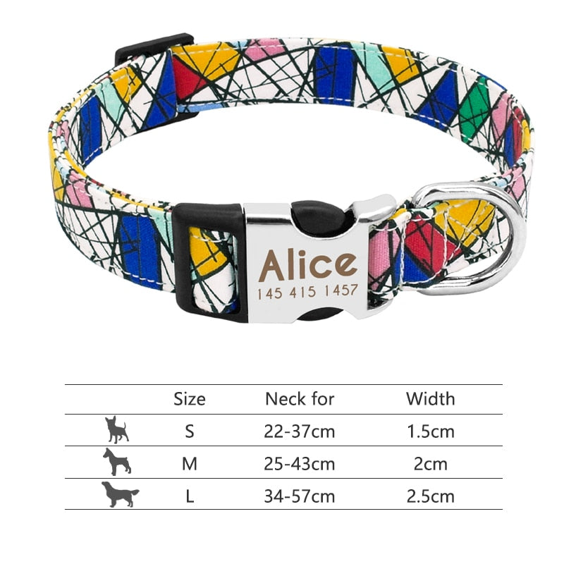 Customized Printed Pet Collar Nylon Dog Collar Personalized Free Engraved Puppy ID Name Collar for Small Medium Large Dogs Pug