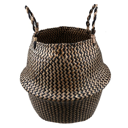 Foldable Wicker Basket Planter Rattan Woven Basket Handmade Seagrass Laundry Storage Basket Home Decor Kitchen Organizer