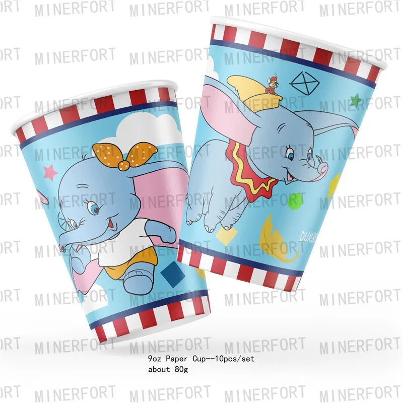 Dumbo Theme Birthday Party Decoration Supplies Tableware Paper Cups Plates Napkins Tablecloth Balloons Baby Shower Kids Favors