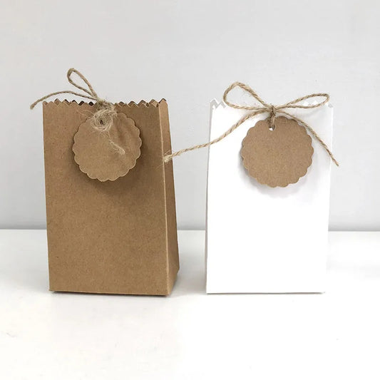 25/50Pcs Retro Kraft Paper DIY Gift Bag Jewelry Cookie Wedding Favor Candy Box Food Packaging Bag With Rope Birthday Party Decor