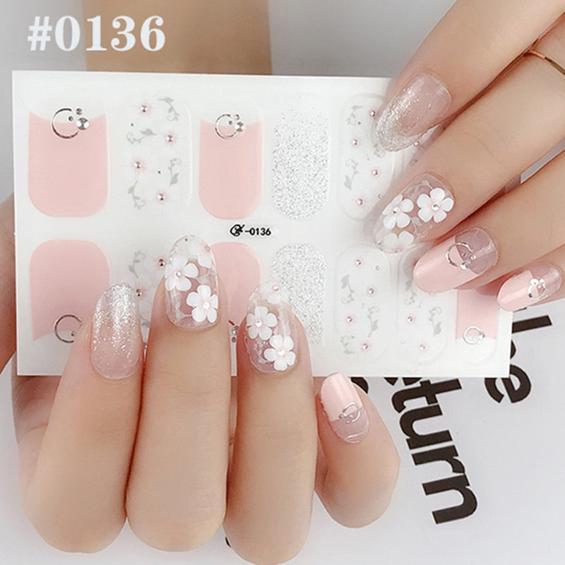 1 Sheet Nail Art Full Cover Adhesive Polish Foils Waterproof Pure Color Tips DIY 3D Decals Environmental Stickers for Women Gift