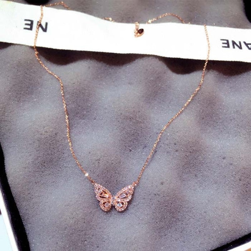 Butterfly Pendant Necklaces for Women Female Shiny Crystal Chokers Necklace Wedding Valentine Gift