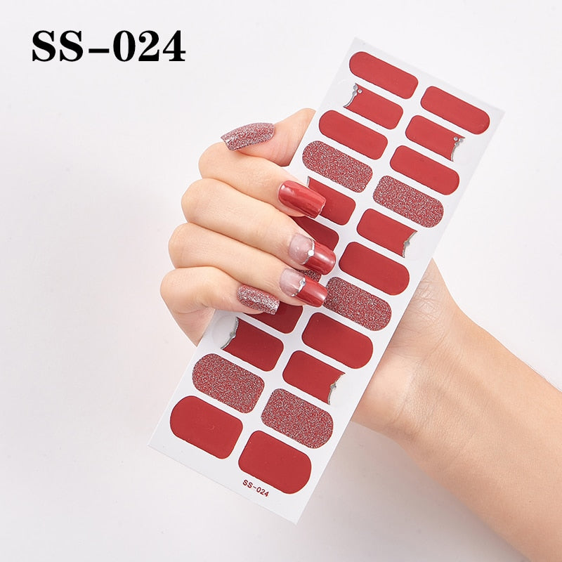 1 Sheet Nail Art Full Cover Adhesive Polish Foils Waterproof Pure Color Tips DIY 3D Decals Environmental Stickers for Women Gift