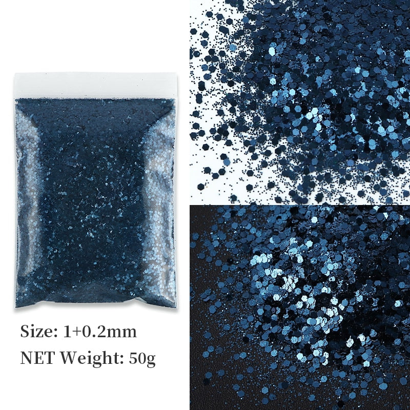 50G Holographic Mixed Hexagon Shape Chunky Nail Glitter Silver Sequins Laser Sparkly Flakes Slices Manicure Nails Art Decoration