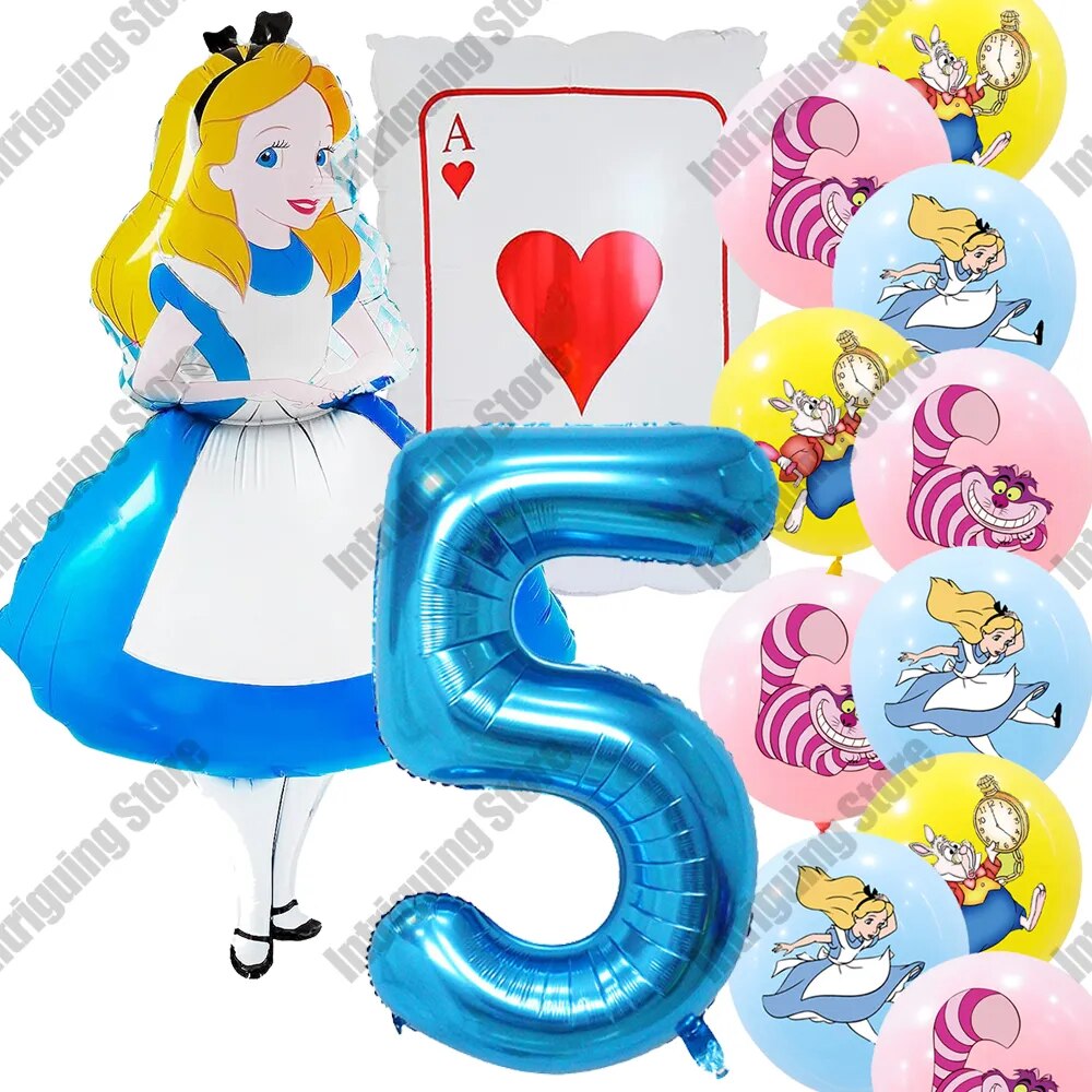 Alice in Wonderland Large Poker 32inch Number Balloon Set Pink Blue Girl's Gifts Birthday Party Decoration Baby Shower Supplies