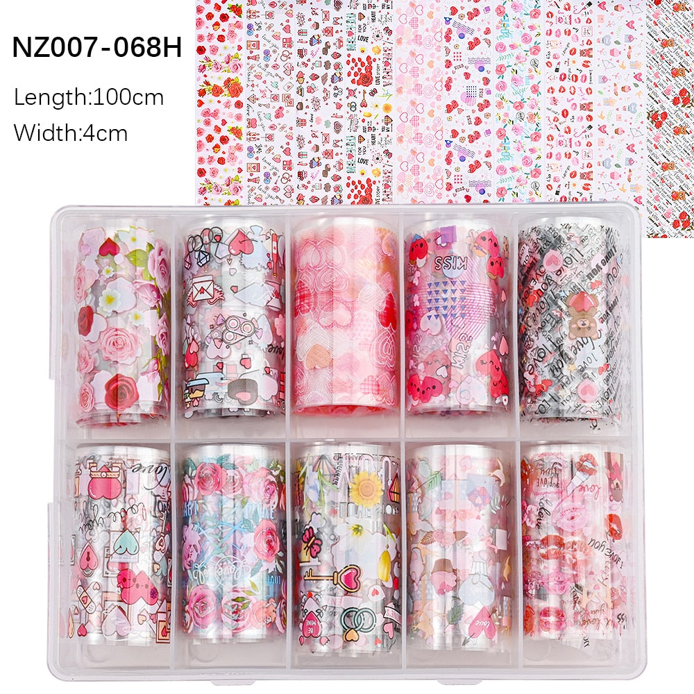 50pcs/Lo Holographic Transfer Foil Stickers 4*20cm Random Decals 30pc Flower Transferring Wraps Slider Nail Transfer Foil Decors