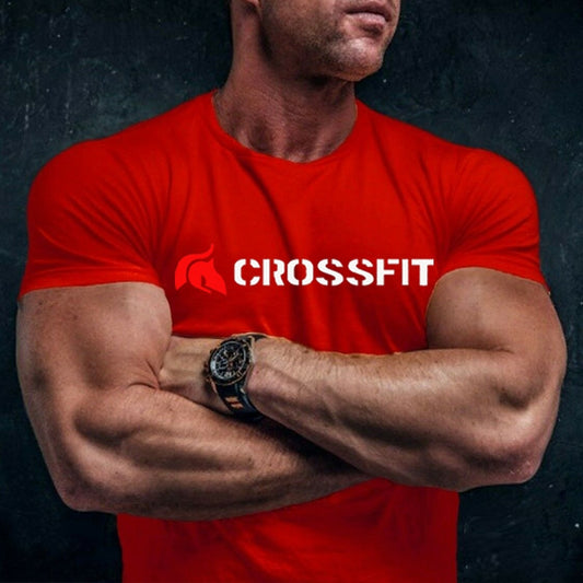 Crossfit Men Cotton T Shirt Training Top Gym Clothing Bodybuilding Apparel Fitness Active Wear Fashion Muscle Graphic Plain Tees