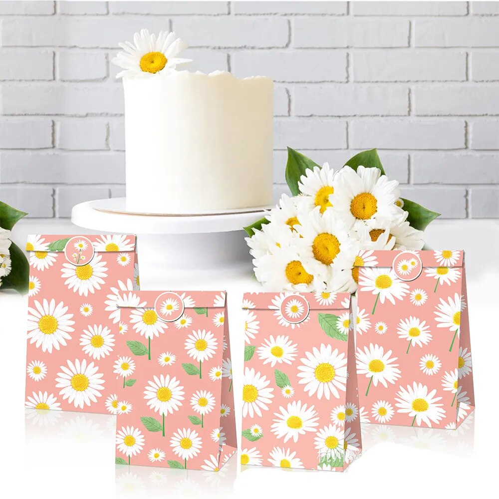 12Pcs/set Little Daisy Theme Party Paper Bags Candy Box Cake Gift Bags Baby Shower Birthday Favor Supplies