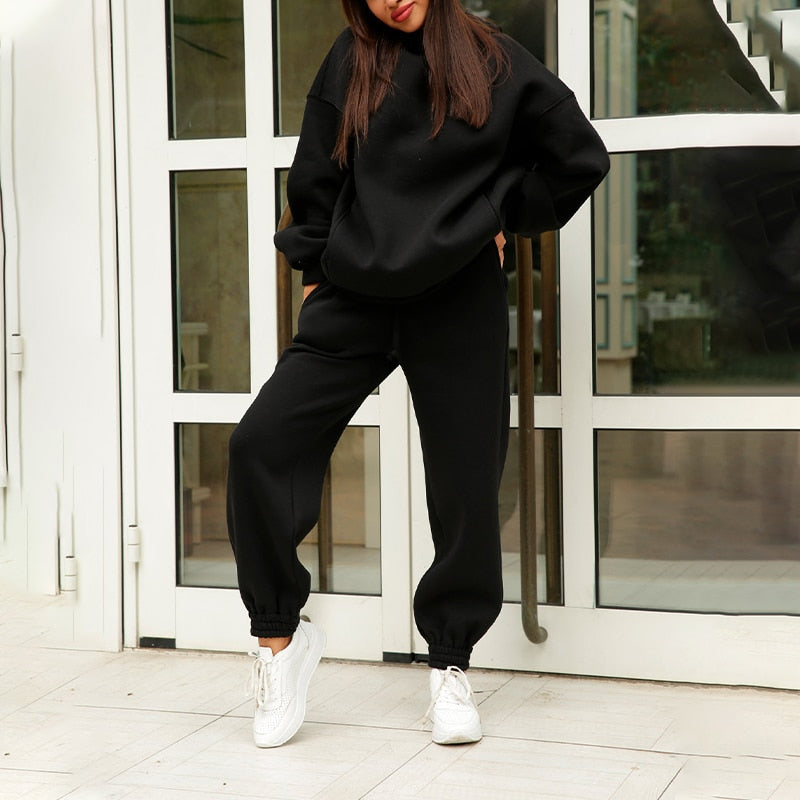 Women's Tracksuit Suit Autumn Fashion Warm Hoodie Sweatshirts Two Pieces Oversized Solid Casual Hoody Pullovers Long Pant Sets