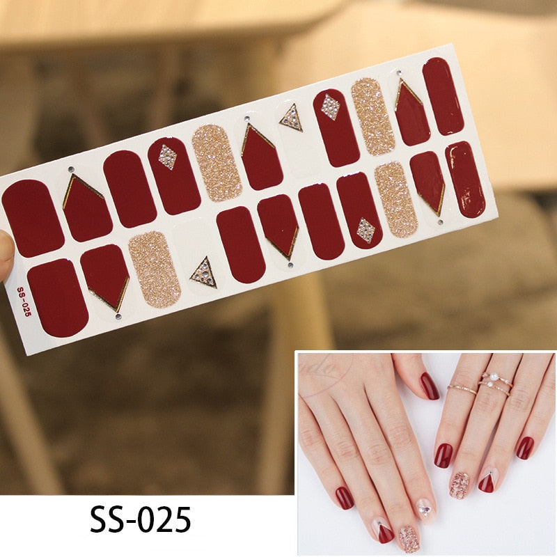 16pcs/sheet Glitter Gradient Color Nail Stickers Nail Wraps Full Cover Nail Polish Sticker DIY Self-Adhesive Nail Art Decoration