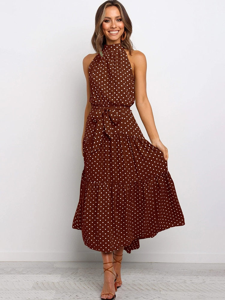 Summer Long Dress Polka Dot Casual Dresses Black Sexy Halter Strapless New Yellow Sundress Vacation Clothes For Women