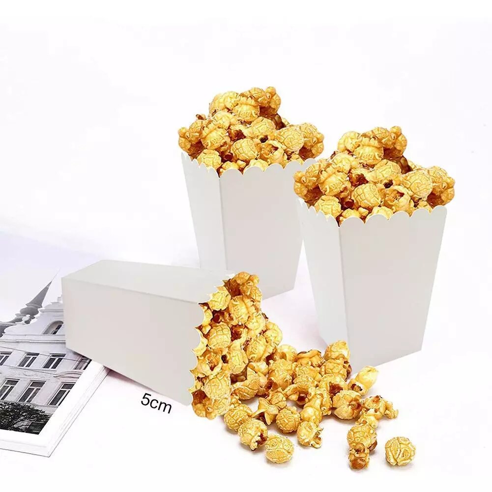 20pcs/set Disposable Pure White Mini Paper Popcorn Box Snack Candy Box Gift For Wedding Birthday Party Treat Supplies