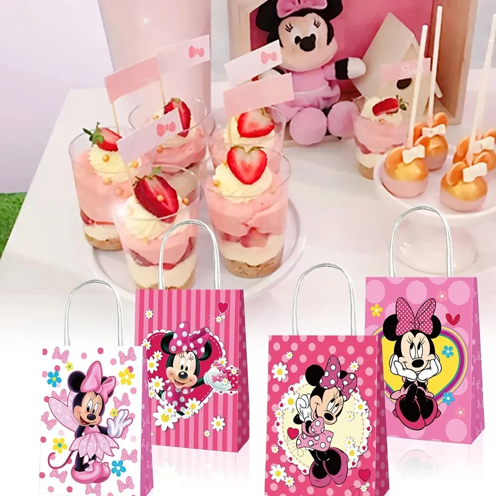 New Minnie Mouse Paper Candy Box Gift Bags Popcorn Boxes Kids Minnie Birthday Party Decoration Gift Bag Baby Shower Supplies