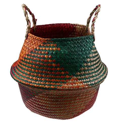 Foldable Wicker Basket Planter Rattan Woven Basket Handmade Seagrass Laundry Storage Basket Home Decor Kitchen Organizer