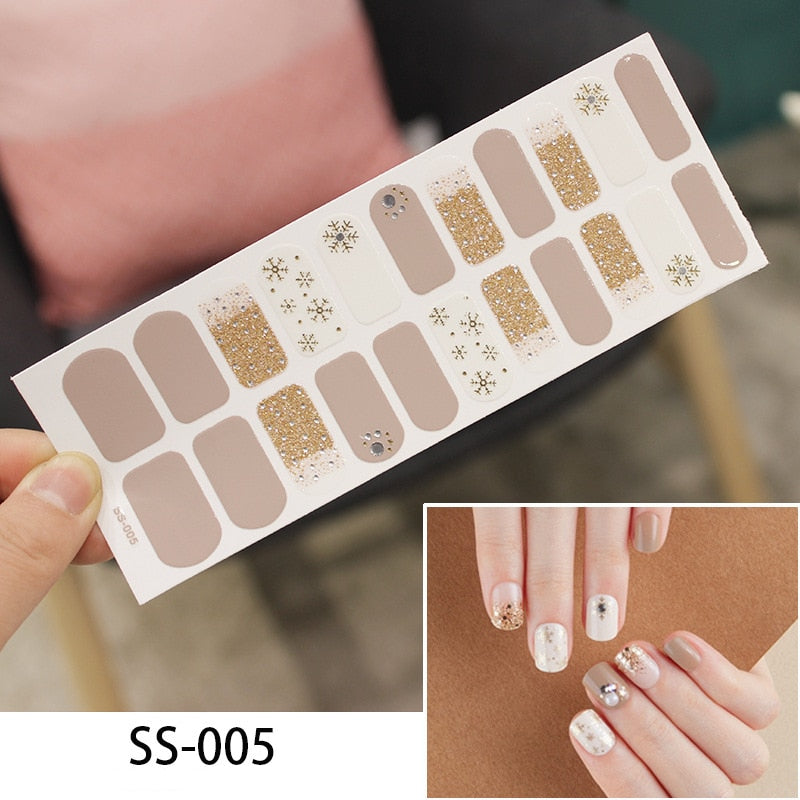 16pcs/sheet Glitter Gradient Color Nail Stickers Nail Wraps Full Cover Nail Polish Sticker DIY Self-Adhesive Nail Art Decoration