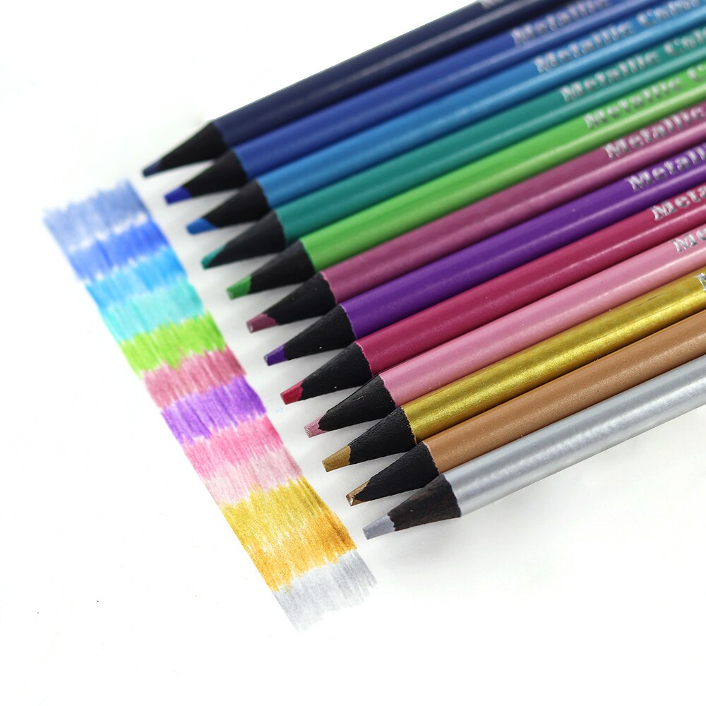 12 Colors Metallic Colored Pencils Drawing Sketch Set Soft Wood  Color Pencil For Coloring School Student Art Supplies