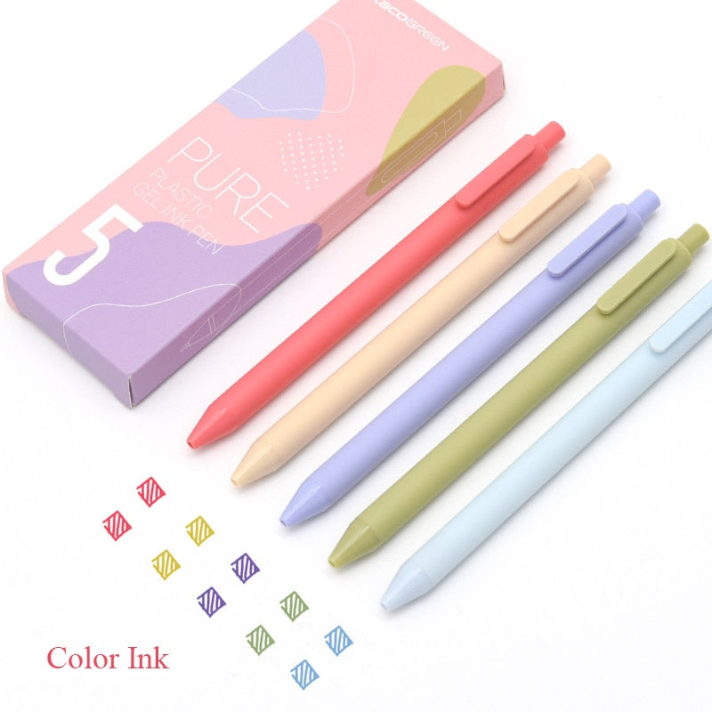 5pcs/box Kaco Cute Retractable Gel Pens Vintage Pen Extra Fine 0.5mm Kawaii Pen Stationery for Kids School Office Supplies