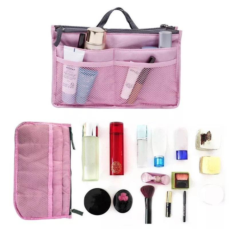 Nylon Cosmetic Bags For Women Tote Insert Double Zipper Makeup Bag Toiletries Storage Bag Girl Outdoors Travel Make Up Organizer