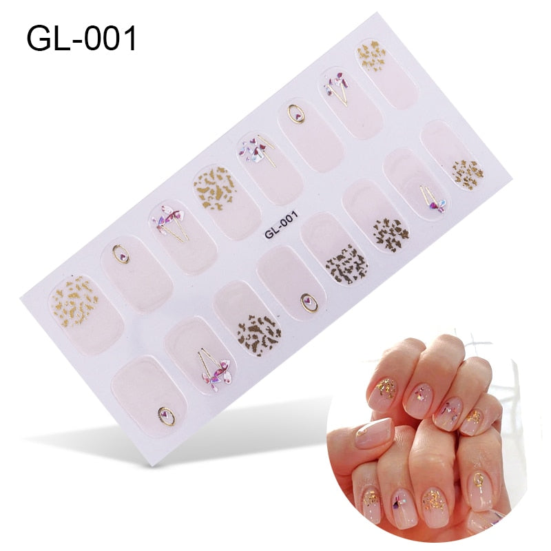 16pcs/sheet Glitter Gradient Color Nail Stickers Nail Wraps Full Cover Nail Polish Sticker DIY Self-Adhesive Nail Art Decoration