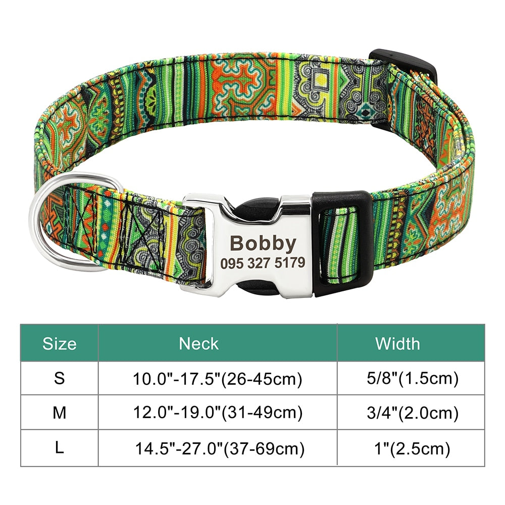 Customized Printed Pet Collar Nylon Dog Collar Personalized Free Engraved Puppy ID Name Collar for Small Medium Large Dogs Pug