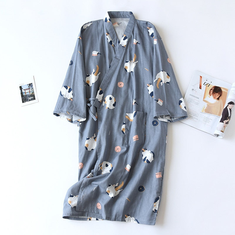 Japanese-style kimono pajamas summer new 100% cotton gauze pajamas nightgown ladies SPA yukata homewear long pajamas women