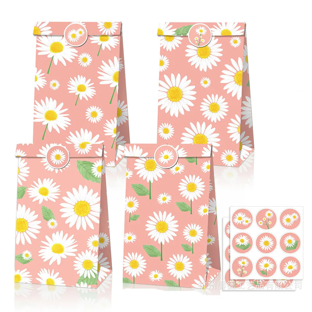 12Pcs/set Little Daisy Theme Party Paper Bags Candy Box Cake Gift Bags Baby Shower Birthday Favor Supplies