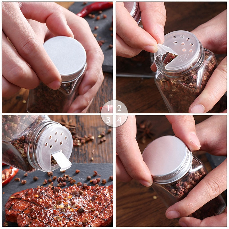 3-12PCS Set Seasoning Jar Square Glass Container Seasoning Bottle Kitchen Outdoor Camping Seasoning Container Glass Sealed Jar