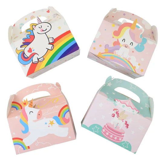 12pcs Unicorn Party Paper Cake Box Candy Gift Biscuit Bags Kids Unicorn Birthday Party Decoration Baby Shower Favor Dessert Box