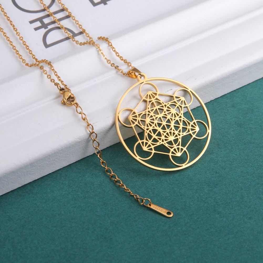 Gold Plated Flower of Life Pendant Necklace for Women Mandala Chakra Stainless Steel Charms Jewelry Sacred Geometry Amulet Gift