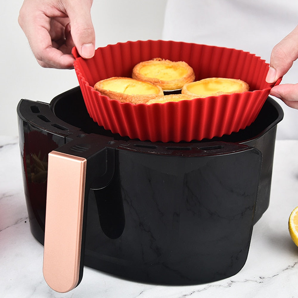 Round silicone Air Fryers Oven Baking Tray Fried Chicken Basket Mat Air Fryer Silicone Pot Grill Pan Kitchen Accessories