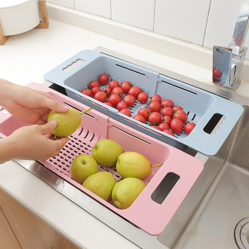 Adjustable Dish Drainer Sink Drain Basket Washing Vegetable Fruit Plastic Drying Rack Kitchen Accessories Organizer